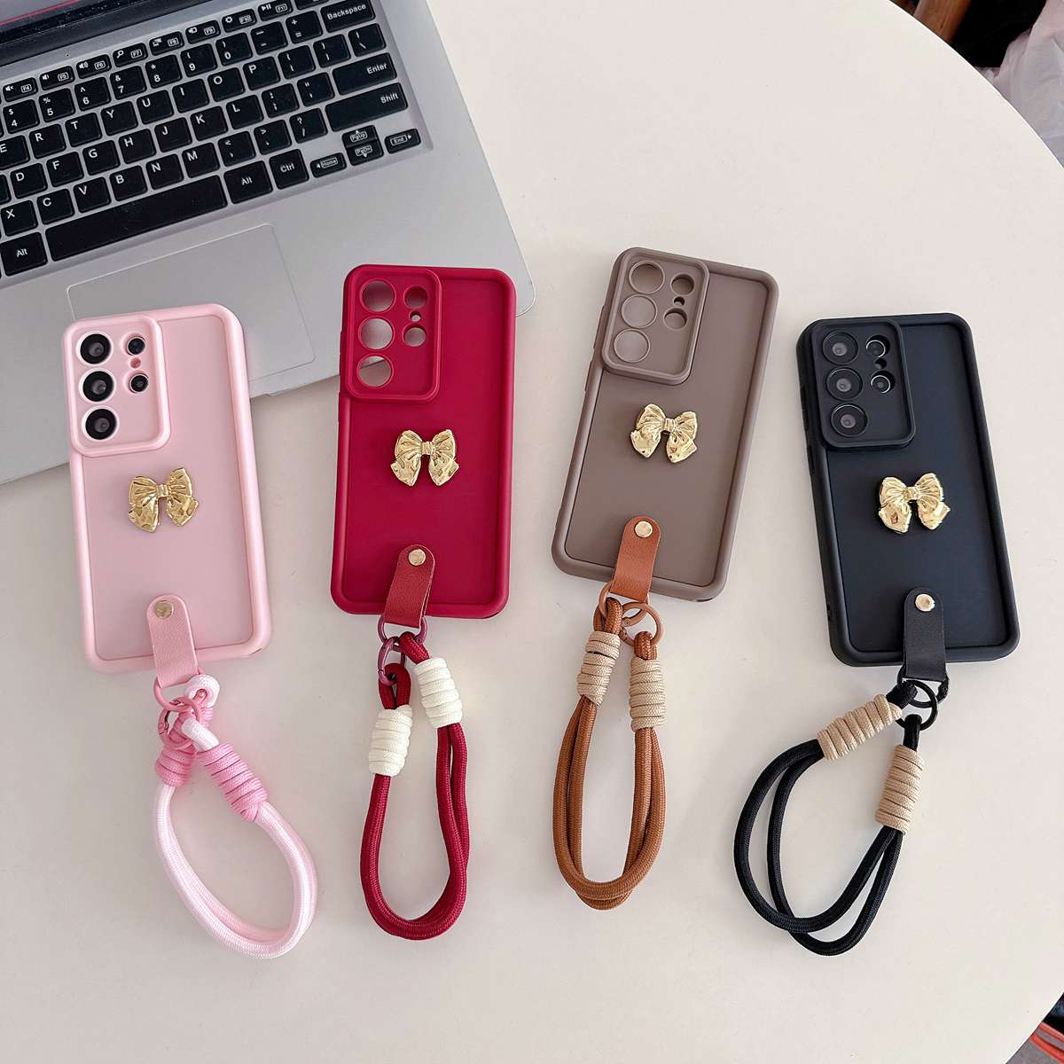 Realme Note 50 - 3D Gold Bow Strap Phone Case